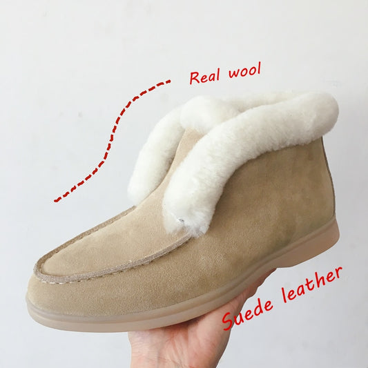 Ankle boots cow-suede-leather boots natural-fur Warm winter boots Slip-on snow boots for women